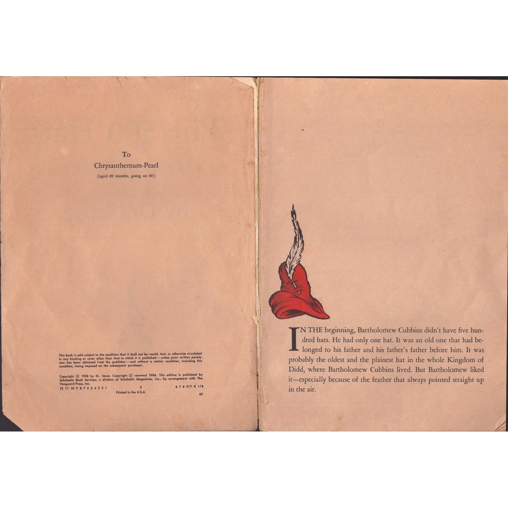 The 500 Hats of Bartholomew Cubbins Dr Seuss Scholastic Paperback Book - Picture 3 of 3